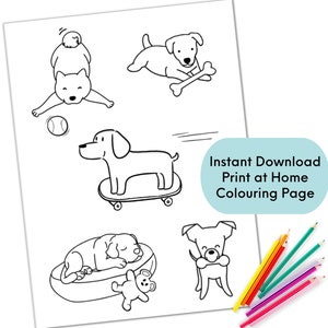 Dog Coloring Page for Kids, Printable Cute Puppy Colouring Sheet, Instant Download
