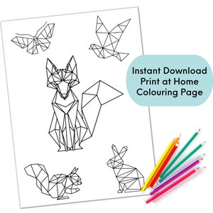 Printable Geometric Animals Coloring Page, Colouring Sheet, Instant Download