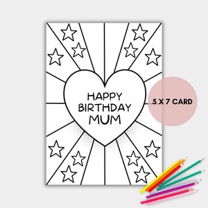 Mum Coloring Birthday Card, Printable Coloring Card, Mum Card, Instant Download
