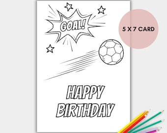 Football Soccer Coloring Birthday Card for Kids, Printable Soccer Coloring Card, Football Card, Birthday Coloring Card, Instant Download