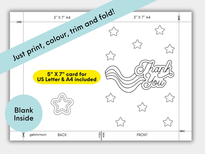 Star Thank You Card for Kids, Printable Thank You Colouring Card With ...