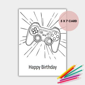 Biglietto d'auguri da colorare per bambini con tema "Gamer", biglietto da colorare con videogiochi stampabile, carta da gioco, download immediato