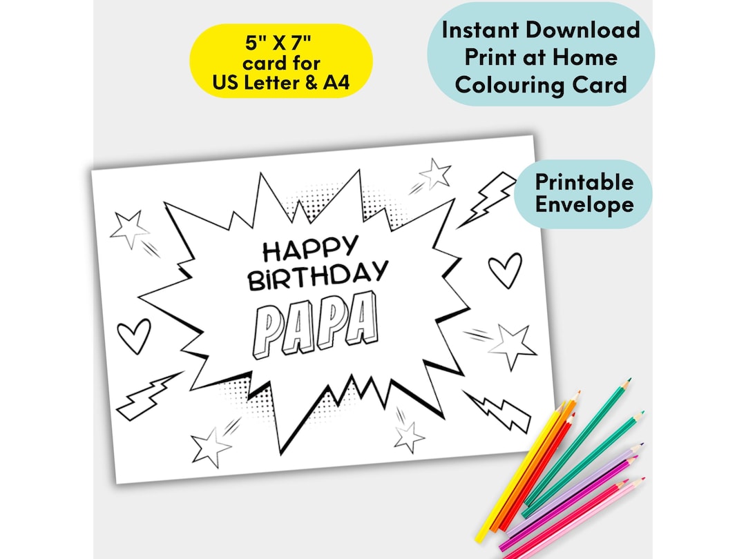 Papa Coloring Birthday Card, Printable Coloring Card, Papa Card ...