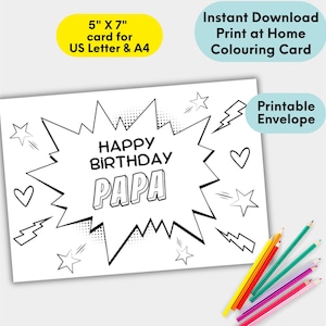 Papa Coloring Birthday Card, Printable Coloring Card, Papa Card, Instant Download