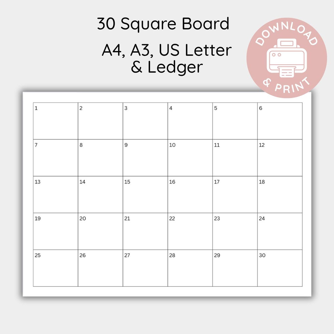 Custom Raffle Square Board Printable 30 Square Raffle Board, 1 - 30 Fundraiser Grid, 50 50 Raffle ...