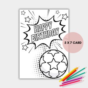 Biglietto d'auguri da colorare a tema calcio per bambini, biglietto da colorare stampabile a tema calcio, carta da calcio, download immediato