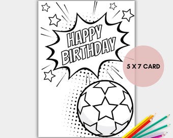 Football Soccer Coloring Birthday Card for Kids, Printable Soccer Coloring Card, Football Card, Instant Download