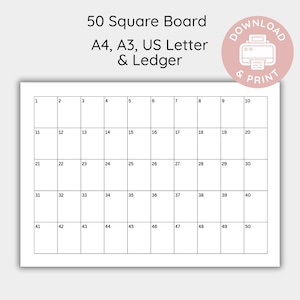 Printable 50 Square Raffle Board, 1 - 50 Fundraiser Grid, 50 50 Raffle Kit, Fundraising Idea, Instant Download (A4, A3,Letter, Ledger)