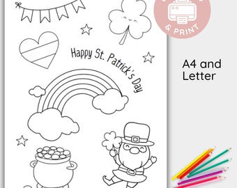 St. Patrick's Day Coloring Page for Kids, Printable Happy St Patrick's Day Colouring Sheet, Instant Download