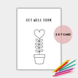 Coloring Get Well Soon Card, Printable Coloring Card, Get Well Wishes, Get Well Card, Instant Download