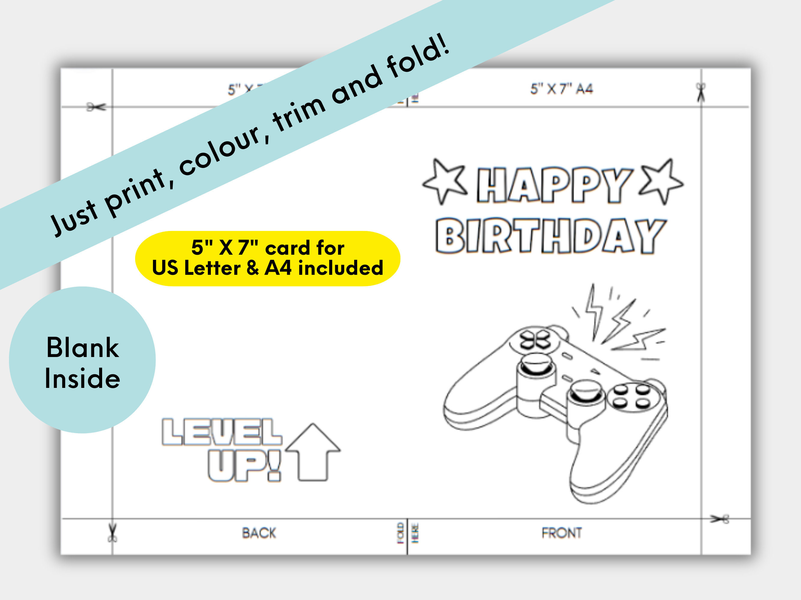 Gamer Colouring Birthday Card for Kids, Printable, Instant Download - Etsy