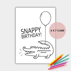Carte d'anniversaire crocodile à colorier pour enfants, carte d'anniversaire à colorier imprimable avec enveloppe, téléchargement immédiat