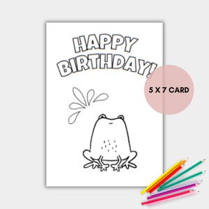Carte d'anniversaire à colorier grenouille pour les enfants, carte à colorier imprimable, téléchargement immédiat