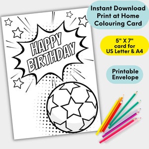 Football Birthday Card for Kids, Printable Soccer Birthday Colouring ...