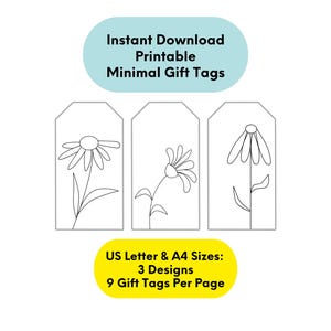 Minimal Flower Gift Tags for Birthday or Thank You, Printable Gift Tags, Instant Download