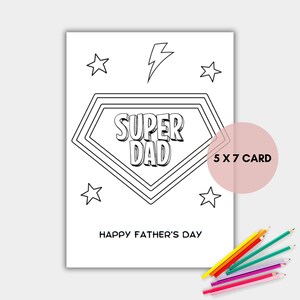 Cartão para colorir do Dia dos Pais, Cartão para colorir para imprimir, Cartão de Super Pai, Feliz Dia dos Pais, Download instantâneo