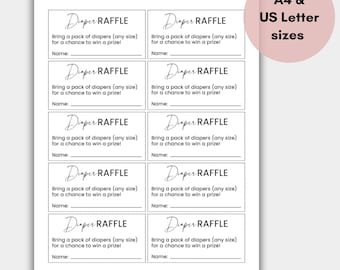 Diaper Raffle Tickets and Sign, Baby Shower Game, Minimalist Design, Instant Download