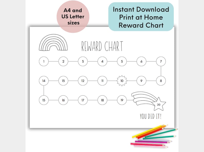 Printable Reward Chart for Kids, Coloring Sticker Chore Chart, Instant ...