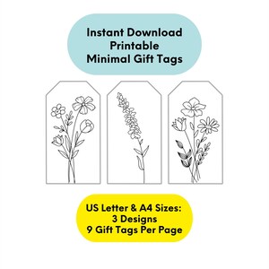 Minimal Gift Tags, For Thank You or Birthday Gift, Printable Wildflower Gift Tags, Instant Download