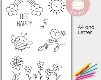 Biene Malseite für Kinder, druckbare süsse Biene Malvorlage, Bee Happy Färbung, Instant Download