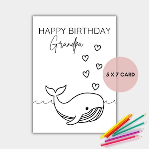 Tarjeta de cumpleaños para colorear de abuelo, tarjeta imprimible para colorear de abuelo, descarga instantánea