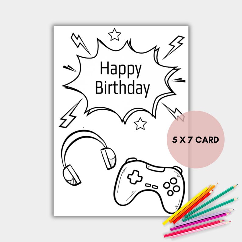Gamer Birthday Coloring Card for Kids, Printable Video Game Colouring ...