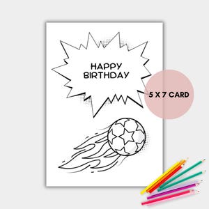 Football Soccer Coloring Birthday Card for Kids, Printable Soccer Coloring Card, Football Card, Instant Download