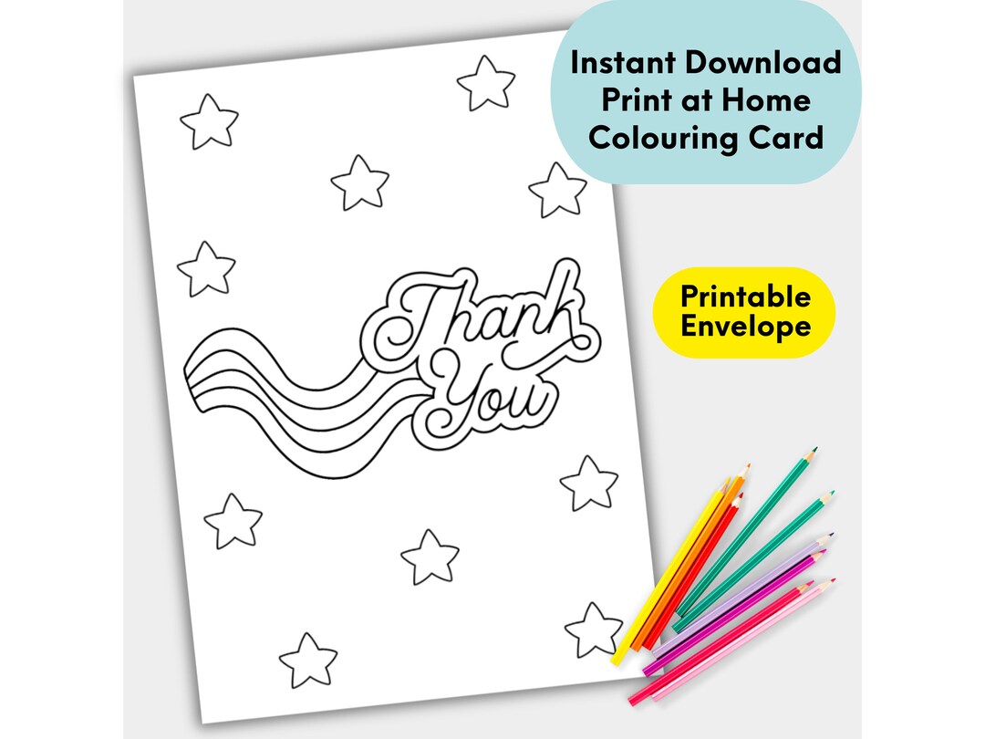 Star Thank You Card for Kids, Printable Thank You Colouring Card With ...