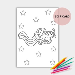 Coloring Thank You Card, Printable Star Coloring Card, Instant Download