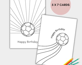 Football Soccer Coloring Birthday Card for Kids, 2 Printable Soccer Coloring Cards, Football Card, Instant Download