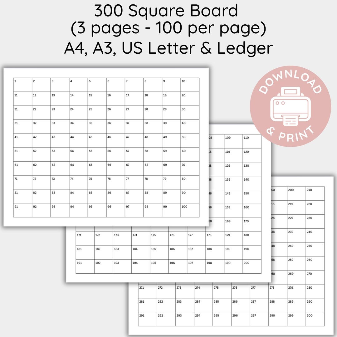 Square Raffle Board 100 200 300 Fundraiser Grid, Printable 1 - 300 Square Raffle Boards, 50 ...
