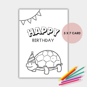 Turtle Coloring Birthday Card for Kids, Coloring Card, Turtle Card, Instant Download