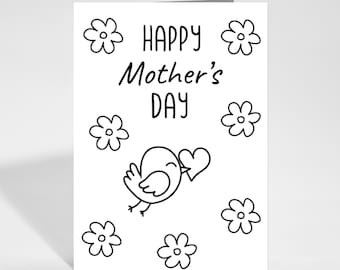 Mother's Day Coloring Card, Printable Mother's Day Card, Instant Download