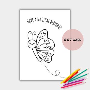 Carte d'anniversaire papillon à colorier pour les enfants, carte à colorier imprimable, carte papillon, téléchargement immédiat