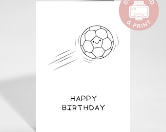Tarjeta de cumpleaños de fútbol para niños, tarjeta para colorear de fútbol imprimible, tarjeta de fútbol kawaii, descarga instantánea.