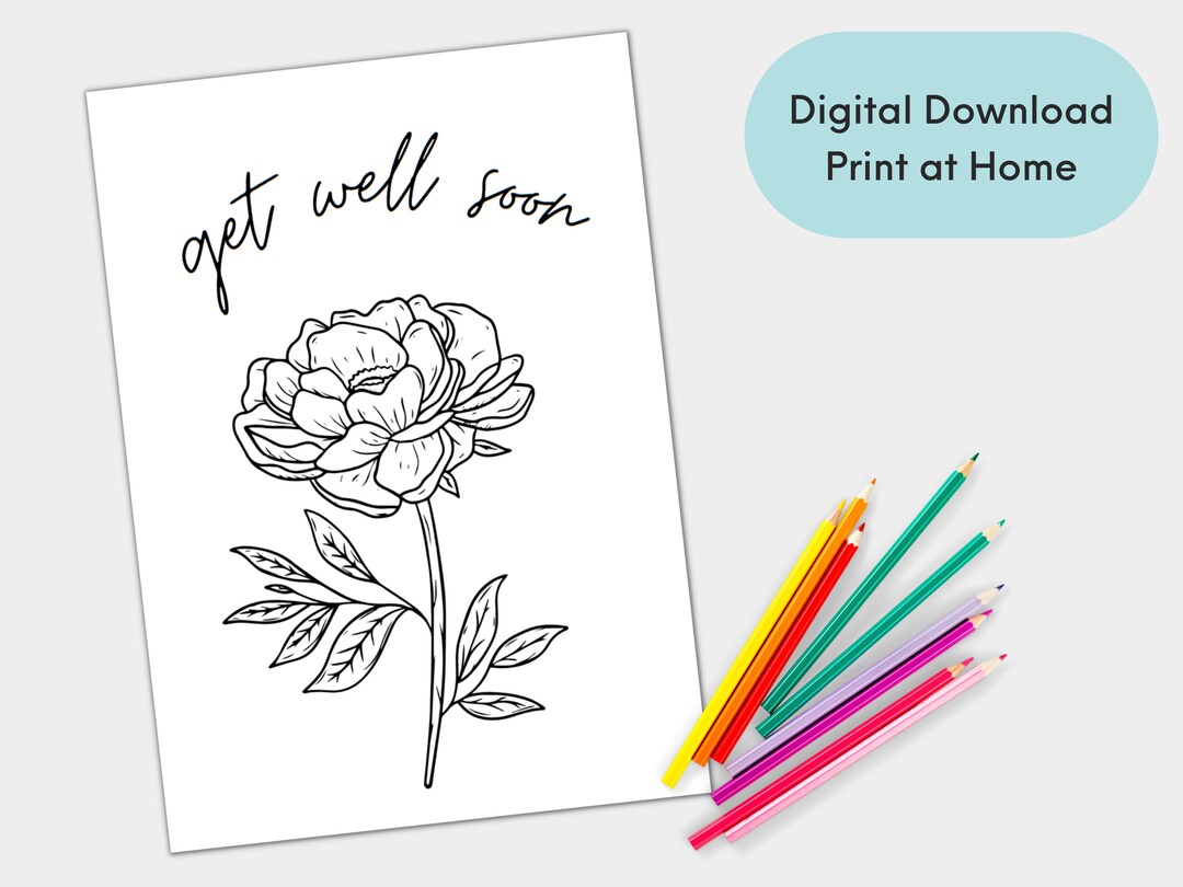 Get Well Soon Colouring Card Coloring Printable - Etsy