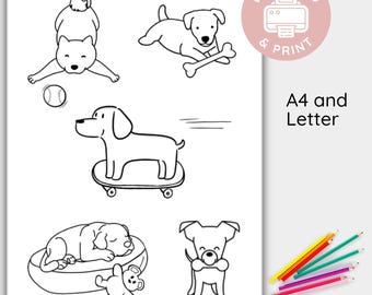 Dog Coloring Page for Kids, Printable Cute Puppy Colouring Sheet, Instant Download