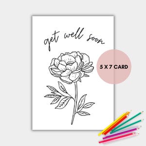 Coloring Get Well Soon Card, Printable Flower Coloring Card, Get Well Wishes, Instant Download