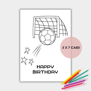 Football Soccer Coloring Birthday Card for Kids, Printable Soccer Coloring Card, Football Birthday Card, Instant Download
