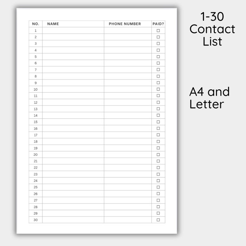 Printable 30 Square Raffle Board, 1 - 30 Fundraiser Grid, 50 50 Raffle ...