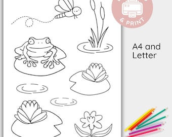 Printable Frog Coloring Page for Kids, Instant Download