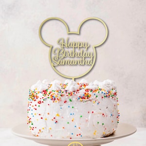 Personalized Happy Birthday Cake Topper | Mickey Mouse Cake Topper | Custom Cake Topper | Baltic Birch | Acrylic | Wedding and Anniversary