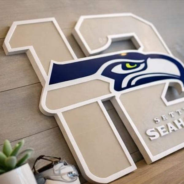 Large Seattle Seahawks “12” Wall Art | 28” 3D Layered Wooden Sign | Handmade 12th Man Fan Display | Free Shipping