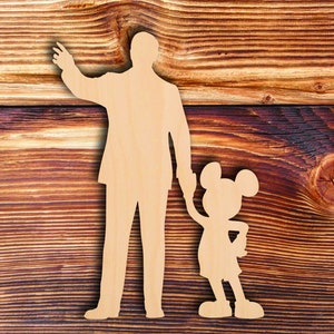 Walt Disney and Mickey Mouse Cutout Shape, Walt and Mickey Wood Shape, Wooden Mickey Shape, Laser Cut Unfinished Wood Cutout, Disney Craft