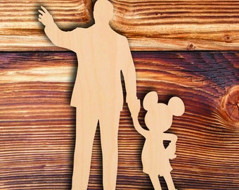 Walt Disney and Mickey Mouse Cutout Shape, Walt and Mickey Wood Shape, Wooden Mickey Shape, Laser Cut Unfinished Wood Cutout, Disney Craft