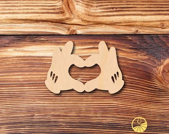Mickey Mouse Heart Hands Cutout, Mickey Mouse and Minnie Mouse Love Hands Wood Shape, Disney Heart Hand, Laser Cut Out Unfinished Wood Shape