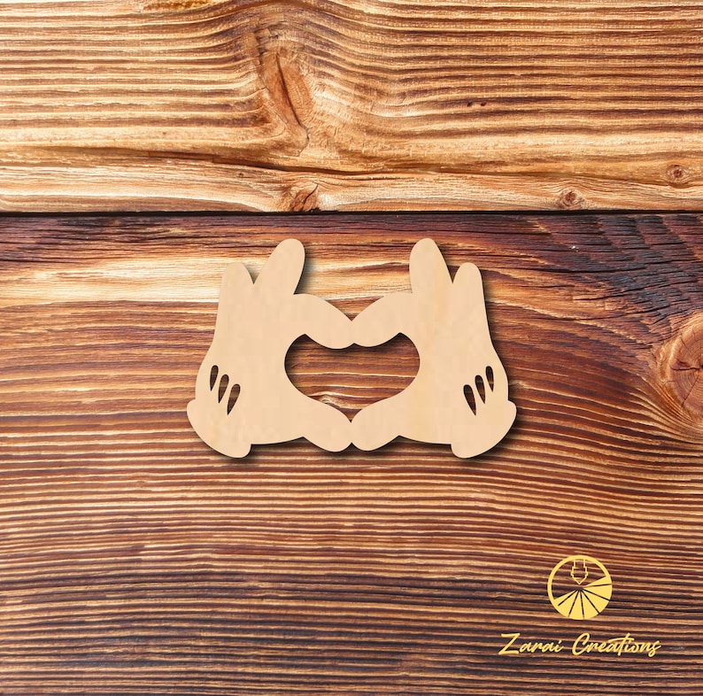 Mickey Mouse Heart Hands Cutout, Mickey Mouse and Minnie Mouse Love Hands Wood Shape, Disney Heart Hand, Laser Cut Out Unfinished Wood Shape image 1