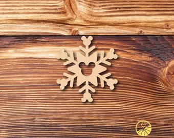 Snowflake Wooden Cutout Shape, Mickey Mouse Christmas Snowflake Cutout, Disney Tree, Unfinished Wood Shape, Mickey Snowflake Tree Decoration