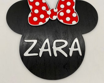 Minnie Mouse Name Sign, Mouse Ears Wall Décor, Mickey or Minnie Name Wood Sign, Wooden Name Sign, Disney Themed Name Sign, Laser Cut Sign
