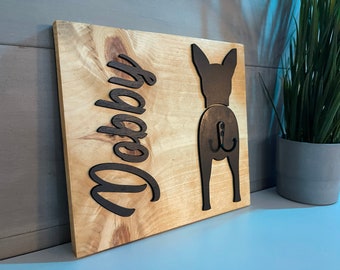 Personalized Dog Leash Holder | Funny Dog Butt Wall Hook | Custom Dog Name and Breed | Wooden Pet Leash Organizer | Dog Lover Gift